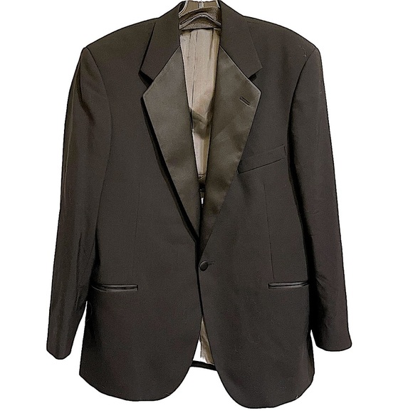 Geoffrey Beene Black Wool Tuxedo Jacket Satin Lapels Size 42 Regular - Picture 1 of 10